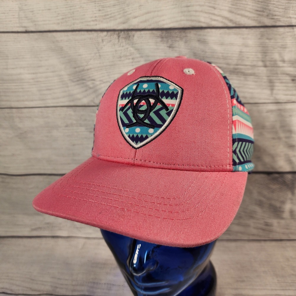 Ariat Youth Pink Southwestern Geometric Snapback Trucker Hat Embroidered Logo